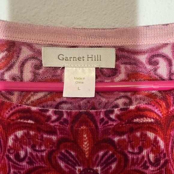 Garnet Hill Pink Red Marino Wool Pattern Crewneck Sweater Women’s Size Large - Picture 2 of 5